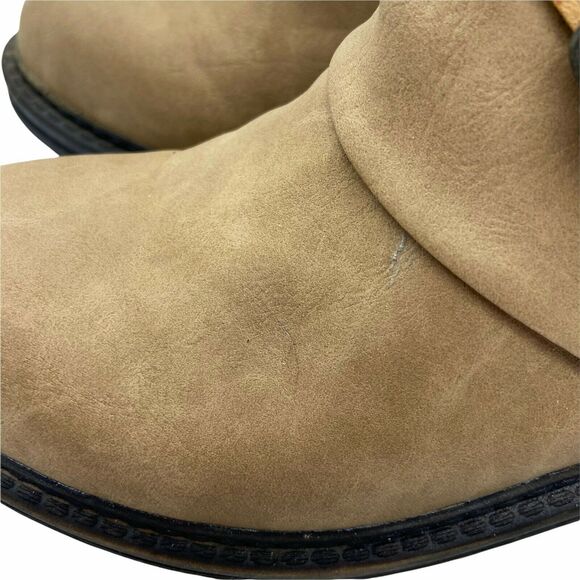 Blowfish Biker Steampunk Boots Buckle Tan Faux Leather Round Toe Mid Calf SZ 6.5 - Picture 8 of 16